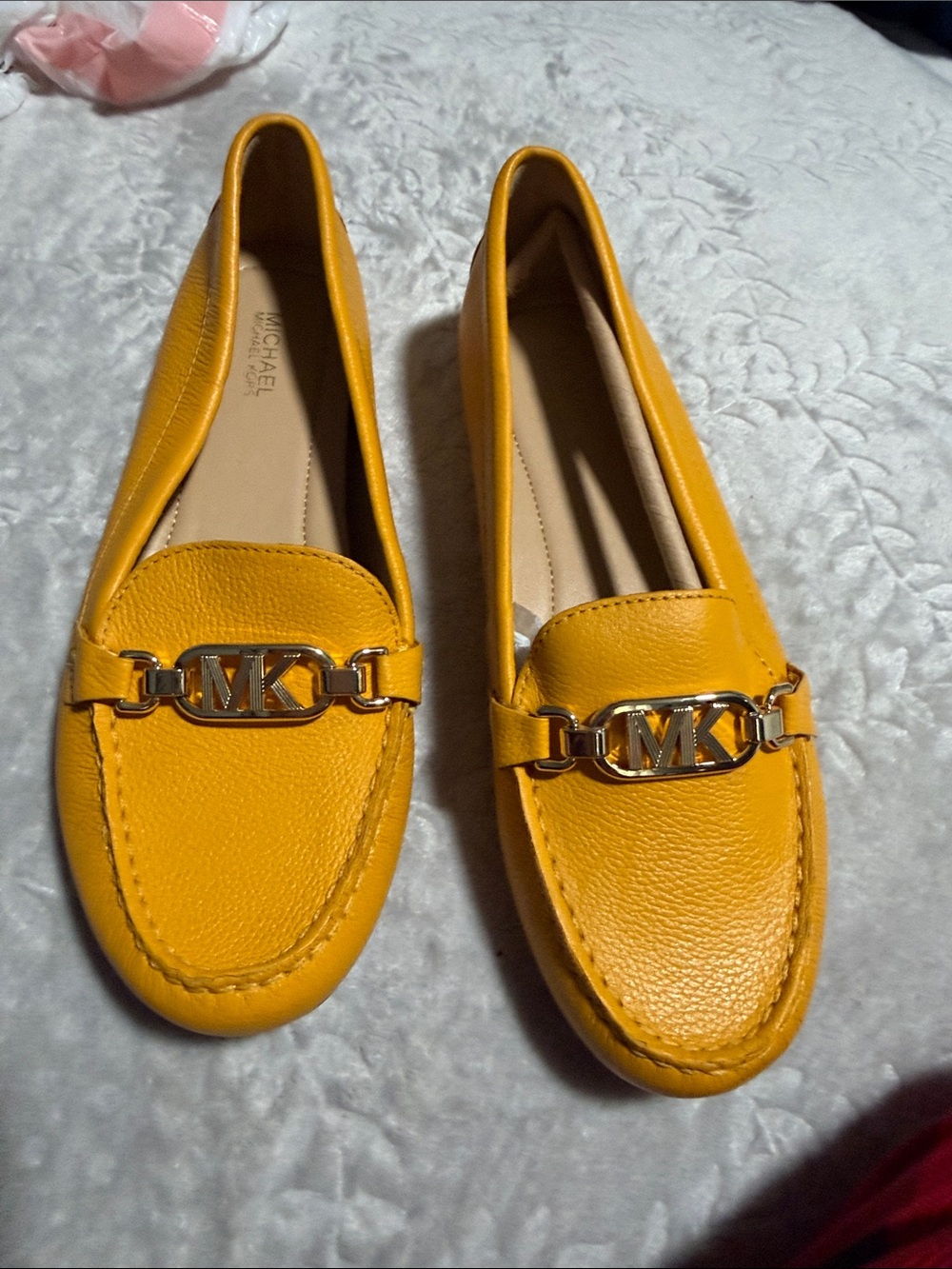 Michael Kors Mustard Yellow Leather MK Logo Loafers